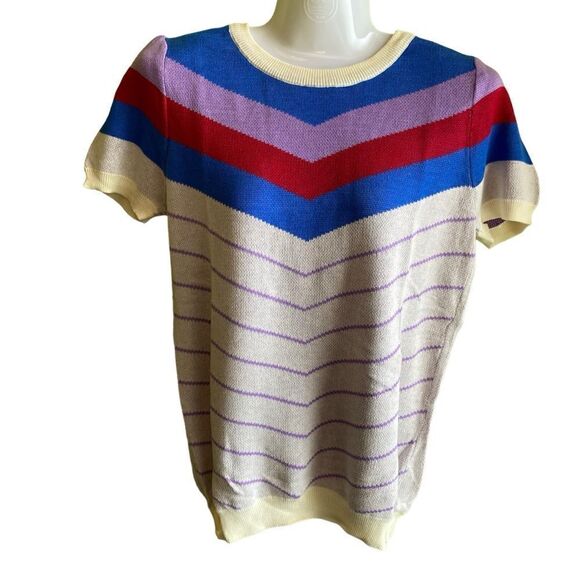 NWOT White Modcoth Chevron Pattern Cap Sleeve Sweater - Picture 1 of 12